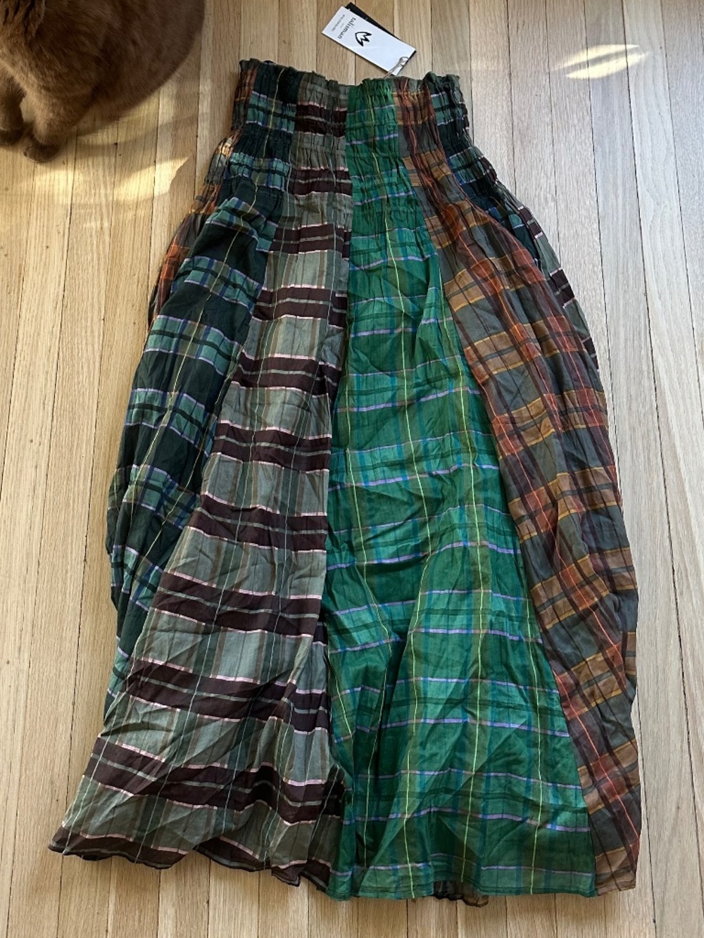 Gingham maxi pleated skirt